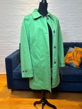 J.Crew Spring Green Trench Raincoat with Floral Lining - Size XL